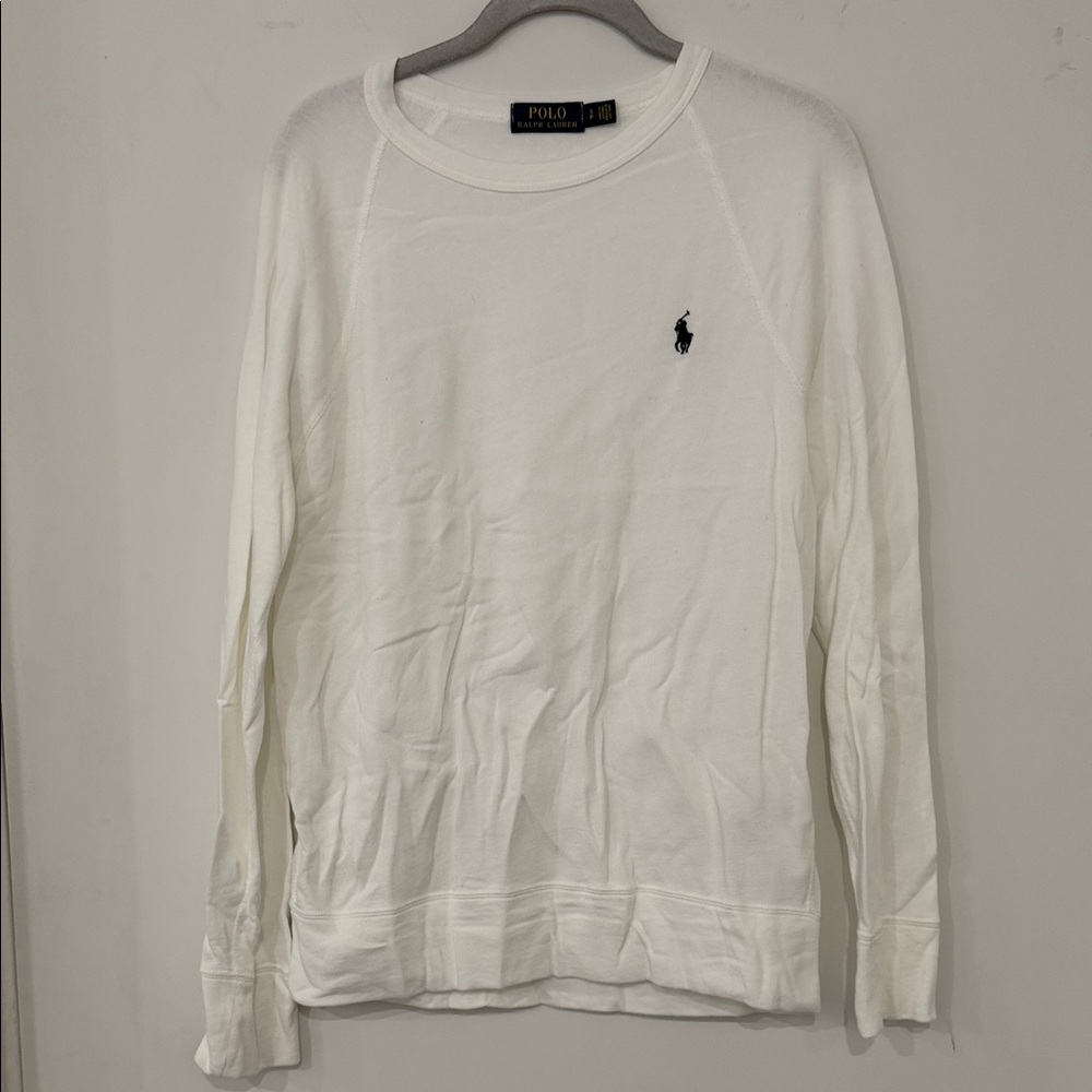 Polo by Ralph Lauren White Crewneck Sweater with Navy Logo